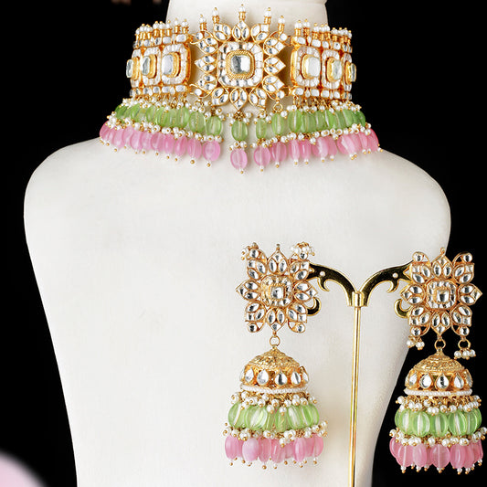 Vidushi mint Paachi Kundan Set