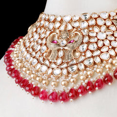 Mrignayni Ruby Polki Neckline Set