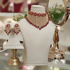 Noor Polki Choker Set (Marron, Wine)