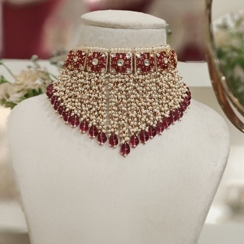 Noor Polki Choker Set (Marron, Wine)