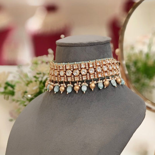 Chavvi Polki Choker Set (Sea Green)