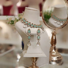 Mallika Mint green Polki Necklace Set