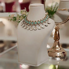Mallika Mint green Polki Necklace Set