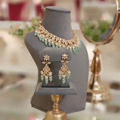 Anika mint green Kundan Set
