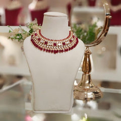 Sneha Red Polki Neckline Set