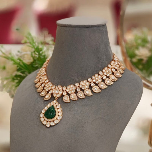 Sabaa Green Polki Neckline Set