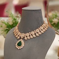 Sabaa Green Polki Neckline Set