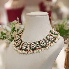 Aradhya Green Polki Necklace Set