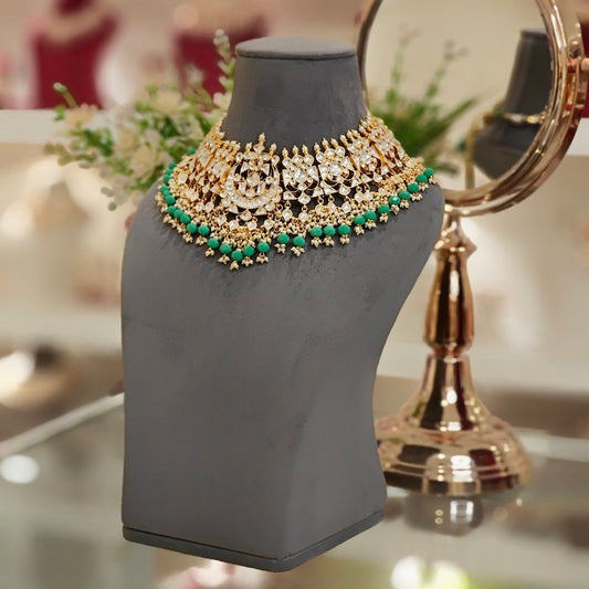 Araavat Paachi Kundan Set mint green