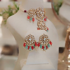 Ruhi Paachi Kundan Set (Peach, Sea Green)