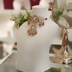 Ruhi Paachi Kundan Set (Peach, Sea Green)