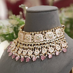 Poornima pink enamaled choker set