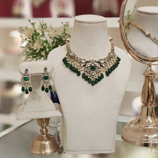 Leena Moissanite Green neckline set