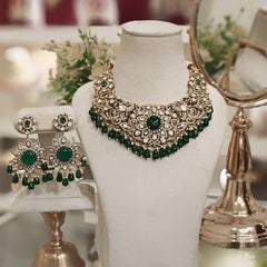 Aradhyaa Moissanite Green neckline set