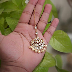 Veedusha Kundan Maangtikka (Rose Pink, White)