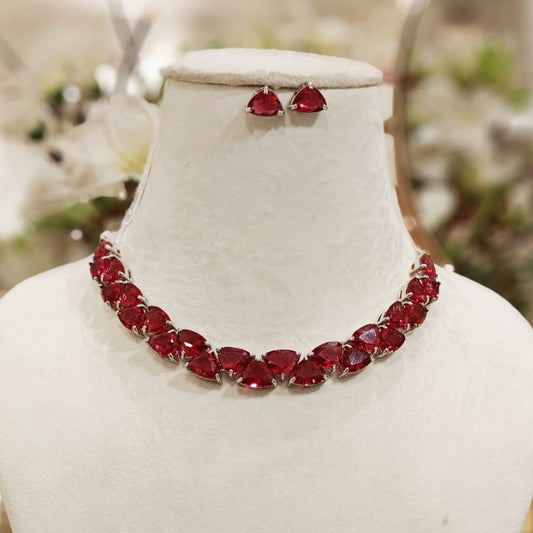 Amera Transparent Ruby coloured necklace set
