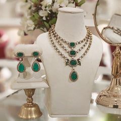 Aaloka moissanite polki Necklace Set (Green)