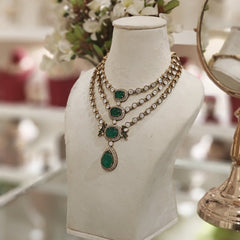 Aaloka moissanite polki Necklace Set (Green)