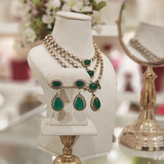 Aaloka moissanite polki Necklace Set (Green)