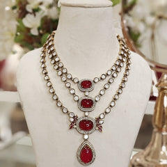 Aaloka moissanite polki Necklace set (Red)