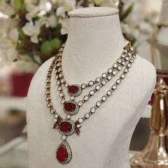 Aaloka moissanite polki Necklace set (Red)