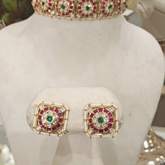 Ekiya Polki Choker Set (Red and green)