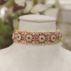 Ekiya Polki Choker Set (Red and green)