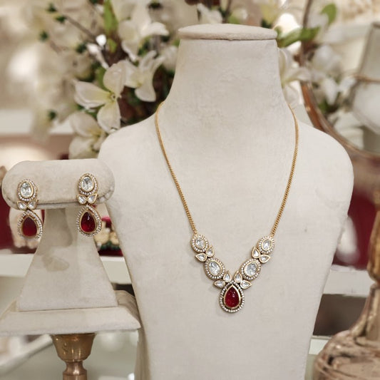 Charming Polki chain Set (Pink)