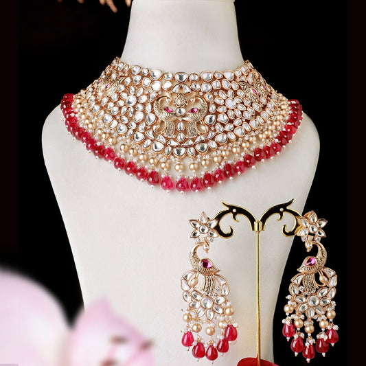 Mrignayni Ruby Polki Neckline Set