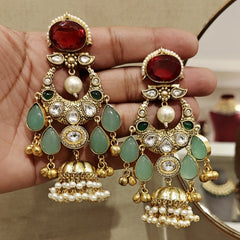Ramna Heritage chaandbali jhumka (Mint Green, Red)