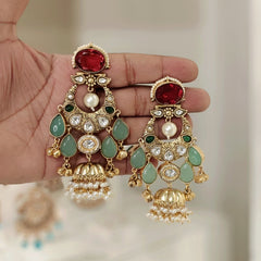 Ramna Heritage chaandbali jhumka (Mint Green, Red)