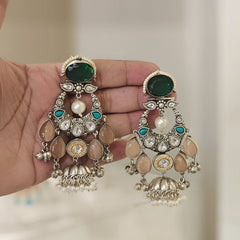 Ramna Heritage chaandbali jhumka (Emerald green, Peach, Turquoise)
