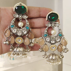 Ramna Heritage chaandbali jhumka (Emerald green, Peach, Turquoise)