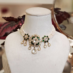 Devika polki choker set (Emerald green)