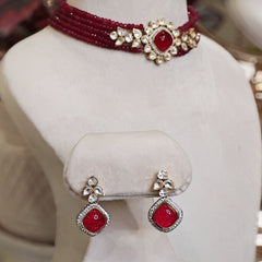 Arunimaa ruby red Choker Set