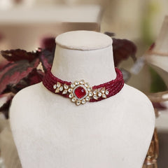 Arunimaa ruby red Choker Set