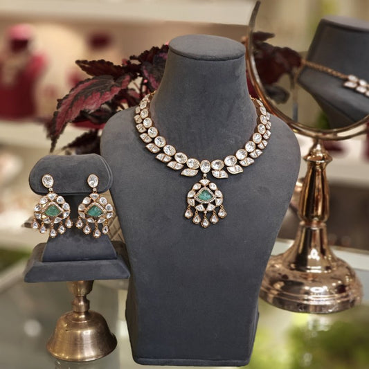 Aaravali mint green moissanite stone set