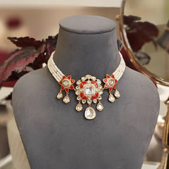 Devika polki choker set (Coral)