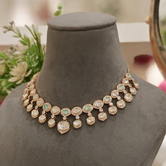 Reeva Polki Neckline Set (Golden, White)