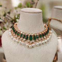 Rangoli emerald green polki set