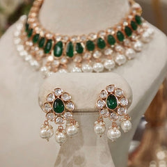 Rangoli emerald green polki set