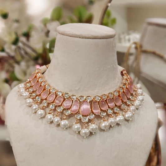 Rangoli pink polki set