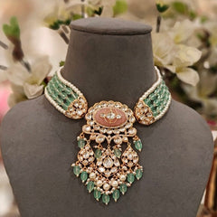 Aaryash Pink and mint green Polki Set