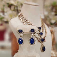 Aaloka moissanite polki Necklace set (Blue)