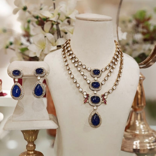 Aaloka moissanite polki Necklace set (Blue)