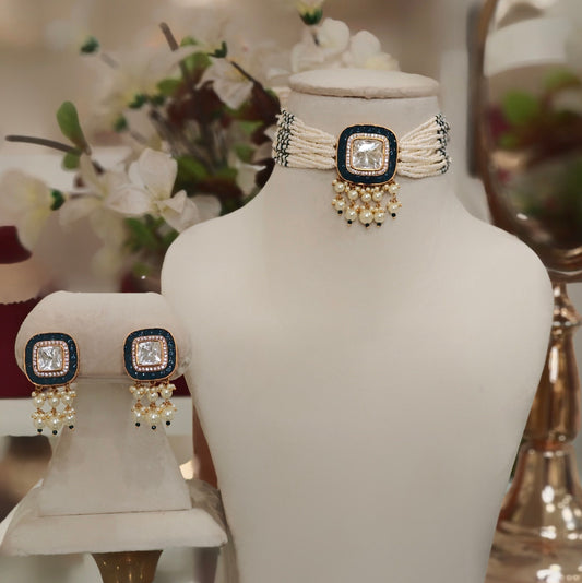 Aasvi Polki Choker Set (blue)