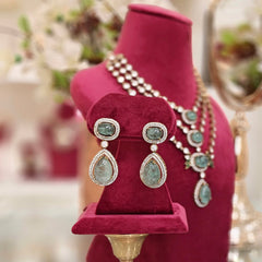 Aaloka moissanite polki Necklace set (Mint Green)