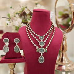 Aaloka moissanite polki Necklace set (Mint Green)