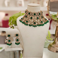 Dhara Green Polki Neckline Set