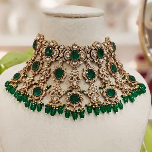 Dhara Green Polki Neckline Set